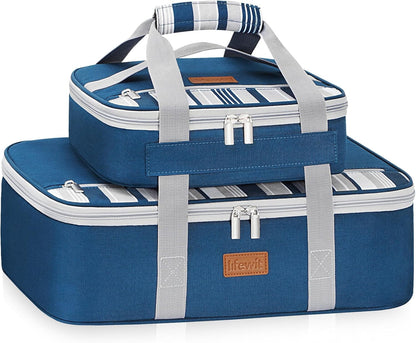 Lifewit Duo Insulated Casserole Carrier for Hot or Cold Food, Lasagna Holder 2 Compartments, Thermal Lunch Tote for Potluck Parties Cookouts, Fits 9"x13" Casserole Dish, Gray