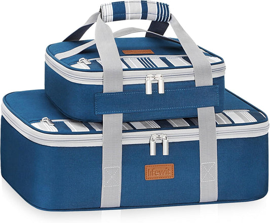 Lifewit Duo Insulated Casserole Carrier for Hot or Cold Food, Lasagna Holder 2 Compartments, Thermal Lunch Tote for Potluck Parties Cookouts, Fits 9"x13" Casserole Dish, Gray