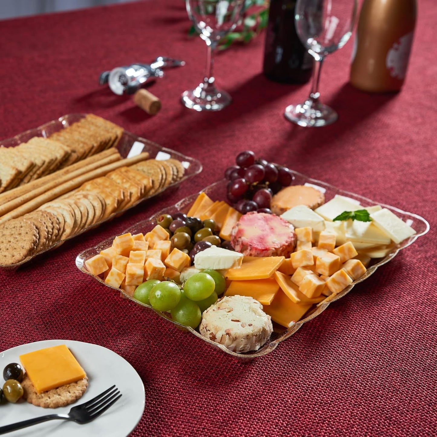 Plasticpro Plastic Serving Trays - Serving Platters Rectangle 9X13 Disposable Party Dish 4 Black Trays