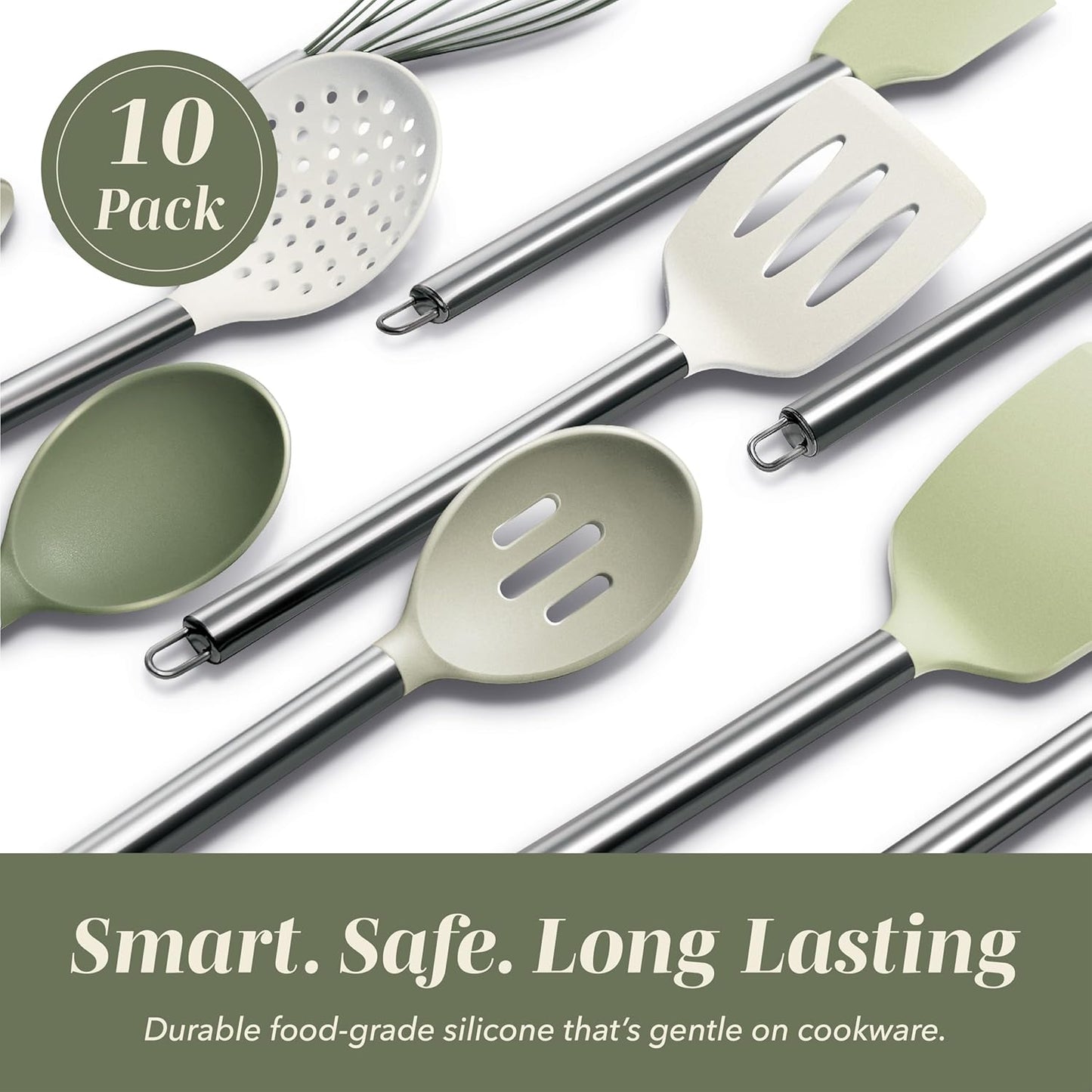 COOK WITH COLOR Silicone Cooking Utensils, Kitchen Utensil Set, Easy to Clean Silicone Kitchen Utensils, Cooking Utensils for Nonstick Cookware, Kitchen Gadgets Set, 38 Piece, Mint