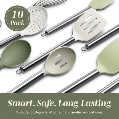 COOK WITH COLOR Silicone Cooking Utensils, Kitchen Utensil Set, Easy to Clean Silicone Kitchen Utensils, Cooking Utensils for Nonstick Cookware, Kitchen Gadgets Set, 38 Piece, Mint