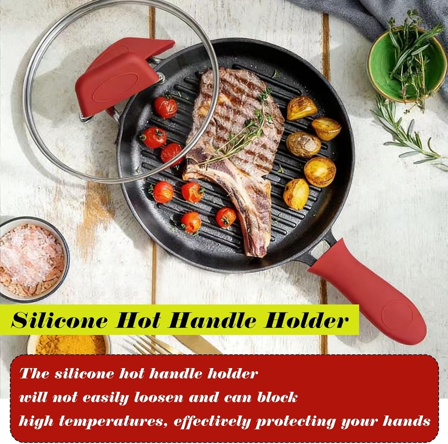 Three Piece Set Of Red Silicone Handle, Heat-Resistant Handle, Cast Iron Frying Pan Cover, Anti Slip Insulation Cover, Size 5.6 * 0.8 Inches