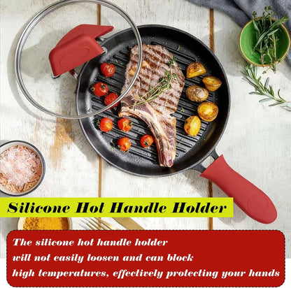 Three Piece Set Of Red Silicone Handle, Heat-Resistant Handle, Cast Iron Frying Pan Cover, Anti Slip Insulation Cover, Size 5.6 * 0.8 Inches