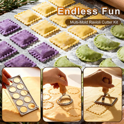10 Piece Ravioli Cutter Set with Press Molds, Pasta Tools & Rolling Pin