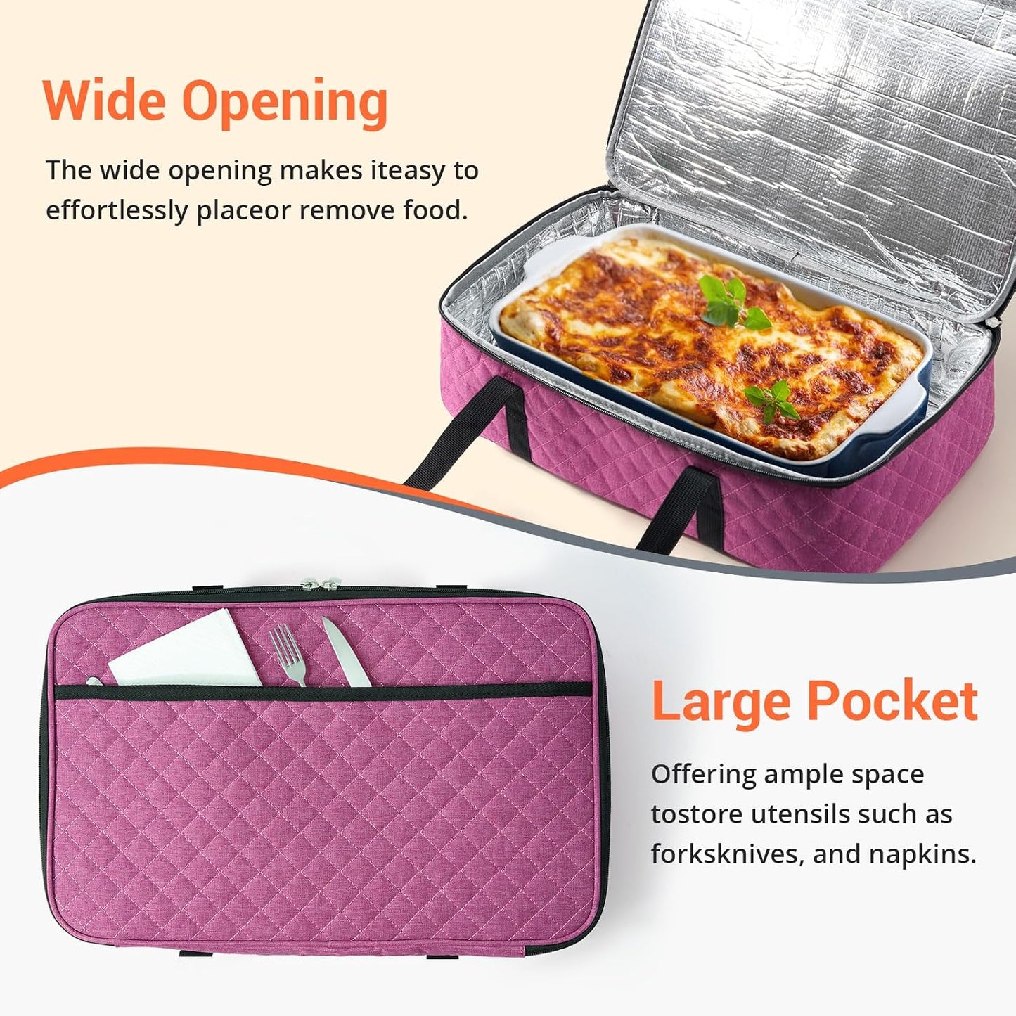 Insulated Casserole Carrier Portable Food Tote for Hot or Cold – Fits 9"x13" Baking Dish, Lasagna Holder for Parties, Picnic, Travel, Beach - Black