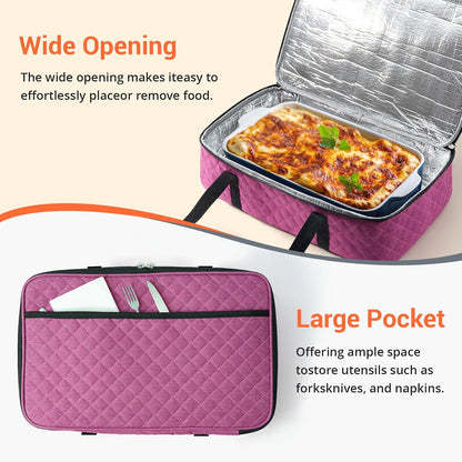 Insulated Casserole Carrier Portable Food Tote for Hot or Cold – Fits 9"x13" Baking Dish, Lasagna Holder for Parties, Picnic, Travel, Beach - Black