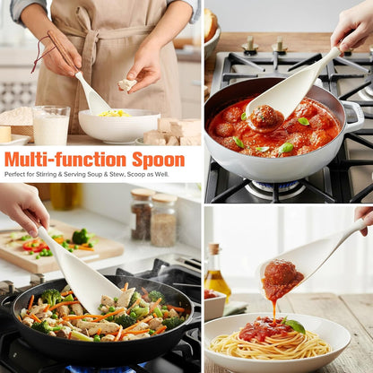 Silicone Cooking Utensils Set of 7 Pack, Wood Handle Heat-Resistant Kitchen Utensils, Non-Stick Cookware Safe - Include Spatula, Spoon, Ladle, Bowl Scraper, Basting Brush for Cooking, Baking, BBQ