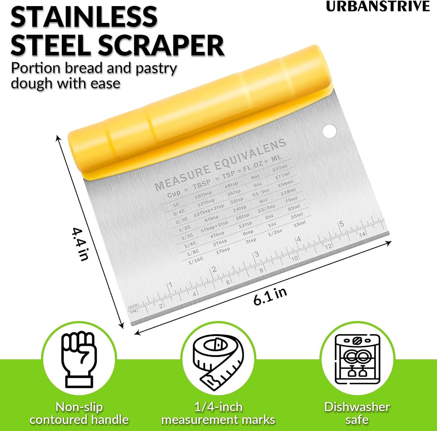 Urbanstrive Bench Scraper for Baking, Stainless Steel Dough Cutter and Scraper Tool Kitchen, Kitchen Scraper Food Scraper Tool Pizza Cutter Food Chopper, Multi-Purpose Kitchen Gadgets, Black