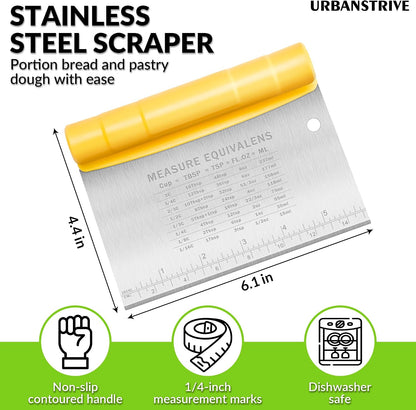 Urbanstrive Bench Scraper for Baking, Stainless Steel Dough Cutter and Scraper Tool Kitchen, Kitchen Scraper Food Scraper Tool Pizza Cutter Food Chopper, Multi-Purpose Kitchen Gadgets, Black