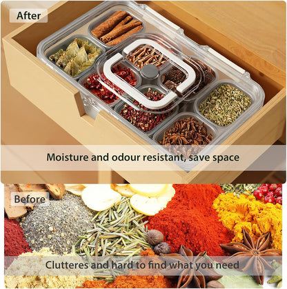 Snackle Box Container, Stainless Steel Divided Serving Tray with Lid and Handle, 8 Compartment Portable Snack Platters - Clear Storage Organizer for Fruit Candy Nuts Veggie - Perfect for Travel Party