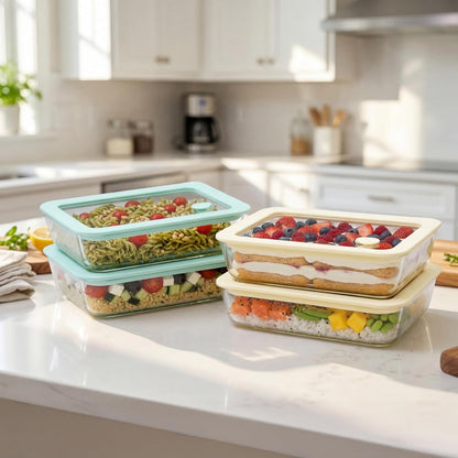 Urban Green Glass Food Container Set with Glass Lid, 5 Pack, Meal Prep Containers with Silicone Framed Airtight Lid, Leakproof, 100% Plastic Free