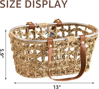 Egg Baskets for Collecting Fresh Eggs Farmhouse Handmade Wicker Hyacinth Egg Collecting Basket with Handle