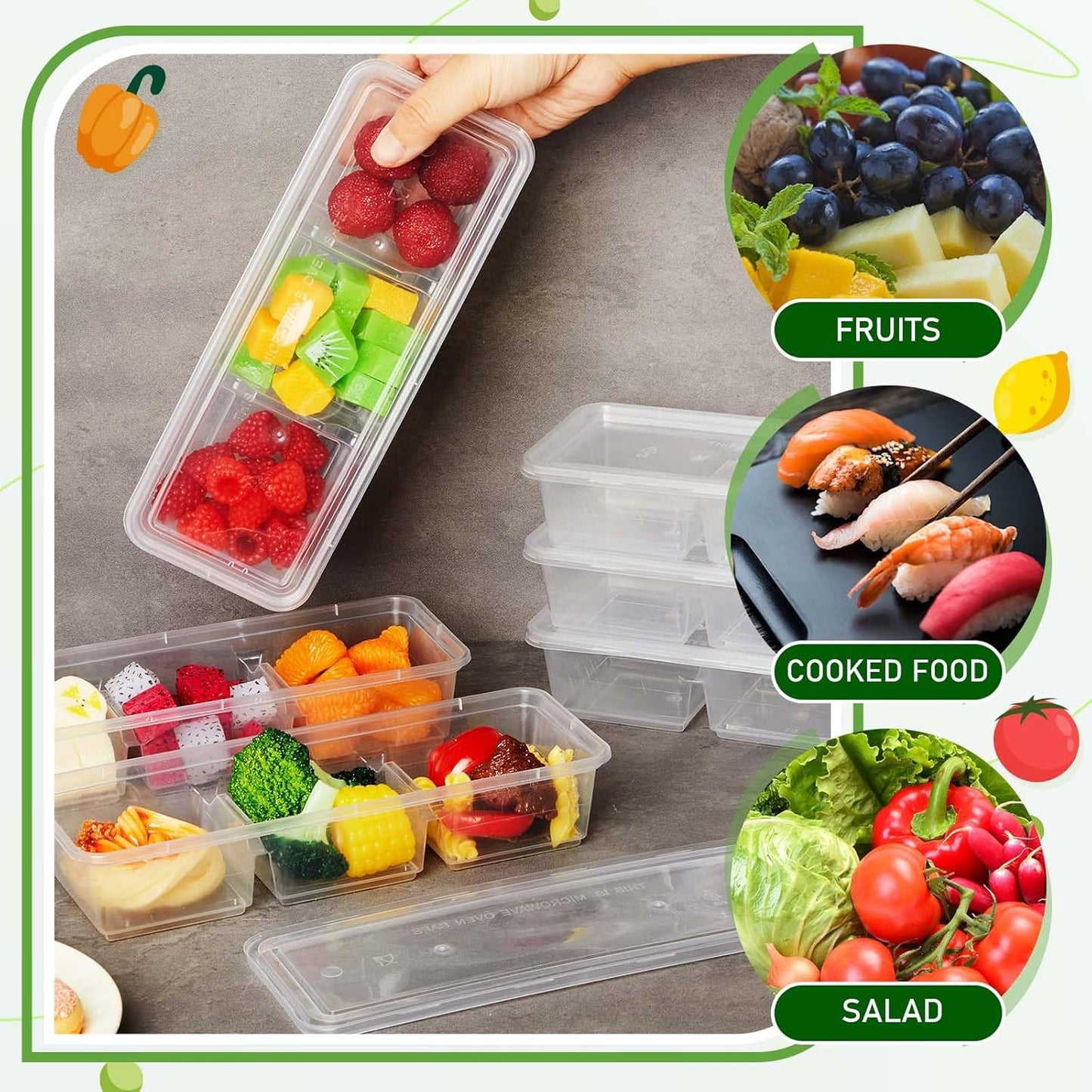 Hushee 10 Pack 17 oz Small Meal Prep Containers with 3 Compartments Snack Containers with Lid Disposable Plastic Bento Box Travel Lunch Food Boxes Stackable for Office Picnic (Black)