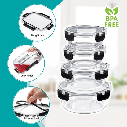 Sorbus 16pc (8 Rectangular 35oz Food Storage Containers and 8 Airtight Lids) – 4.4 Cup Glass Meal Prep Containers, Dishwasher, Freezer, and Oven Safe – Reusable Glass Food Containers for Meal Prep