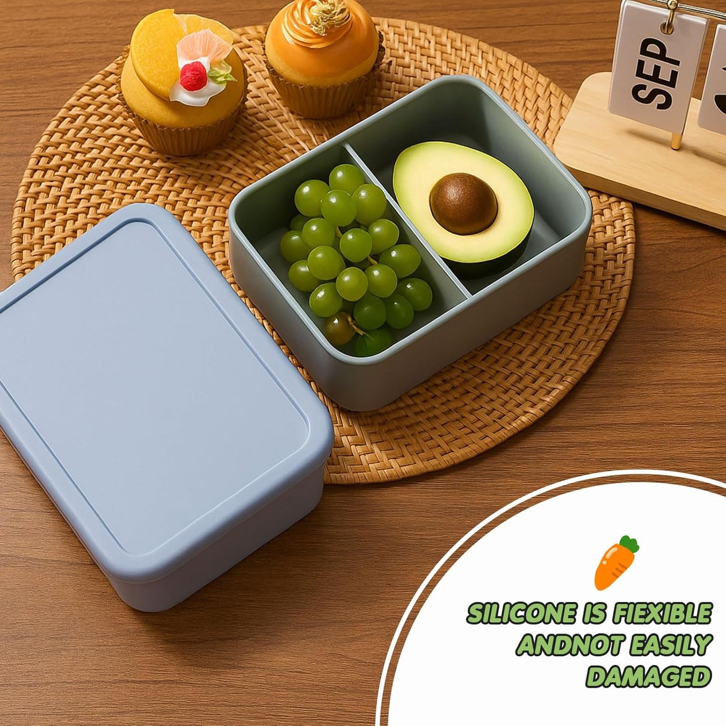 Layhit 4 Pcs Silicone Bento Box for Adults, 27 oz Bento Lunch Container Reusable 3 Compartment Lunchable Food Container for Women Men, Leak Proof Microwave Dishwasher Freezer Safe (Cool Colors)