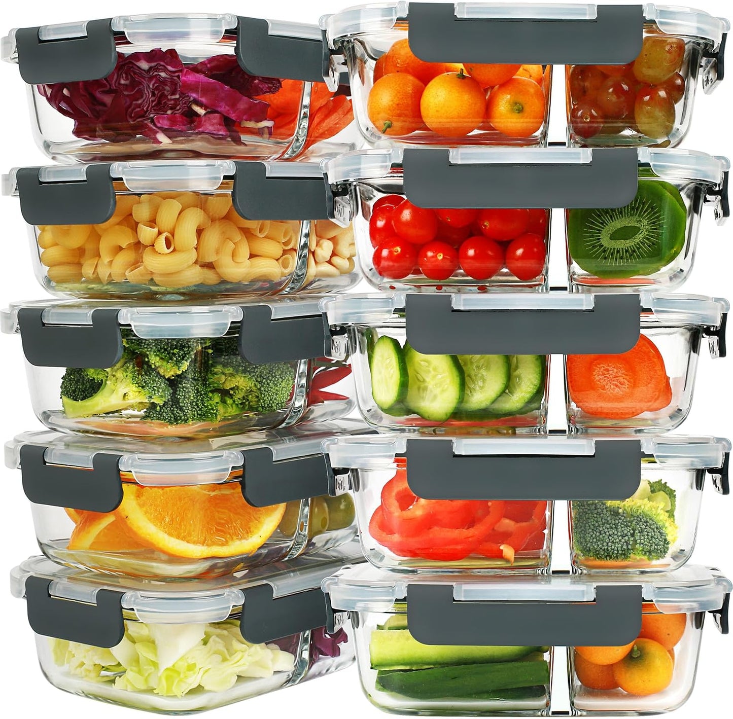 DAS TRUST 10 Pack Glass Meal Prep Containers Meal Prep Bowls Food Storage Containers Glass Food Prep Containers with Lids Lunch Container for Adults Lunch Box Bento Boxes