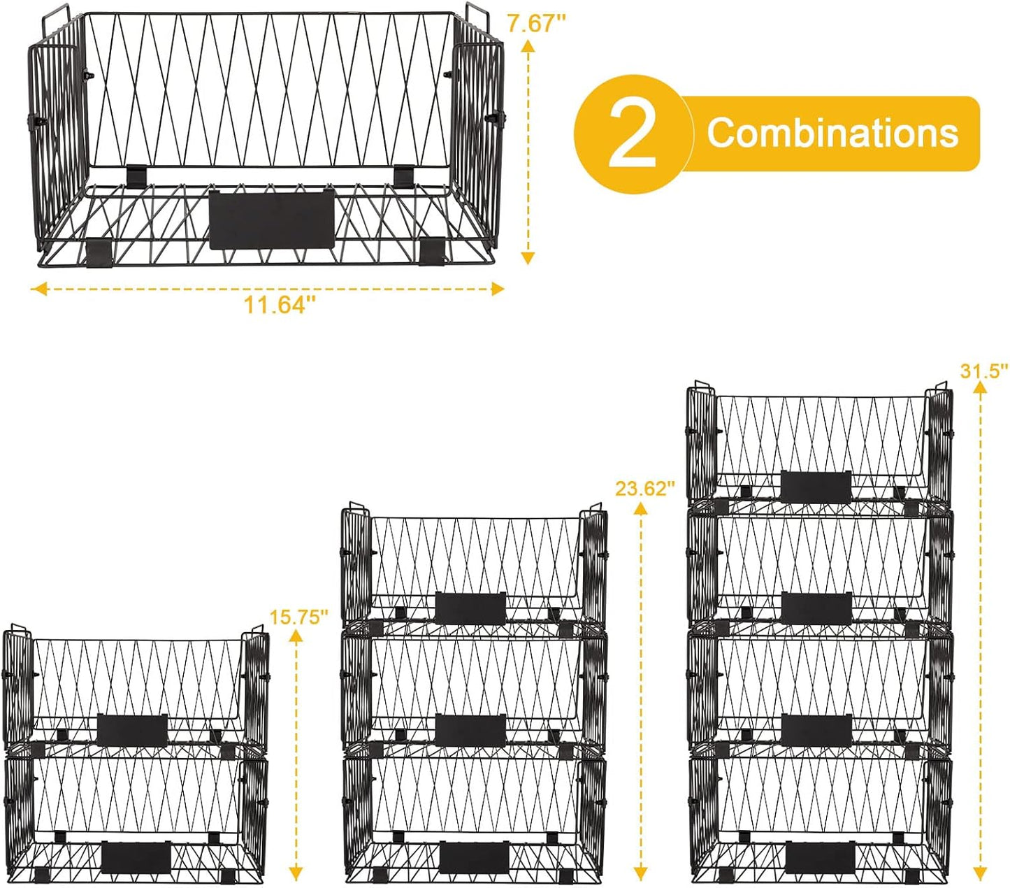 4 PACKS XXL Kitchen Organization and Storage Pantry Baskets, Fruit & Vegetable Basket for Kitchen Cabinet, Stackable Wire Baskets for Snack Chips Onion Potato Cans