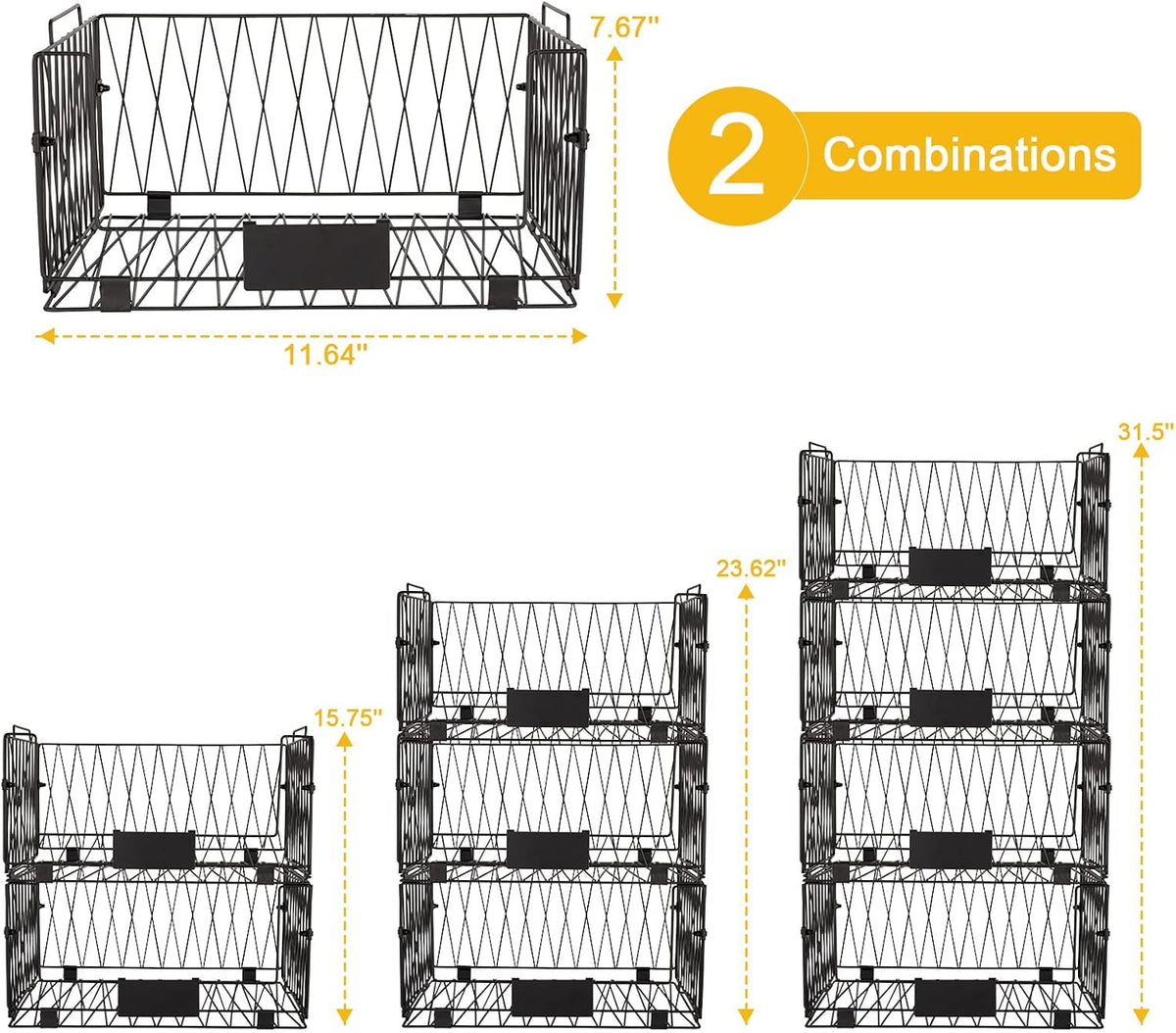 4 PACKS XXL Kitchen Organization and Storage Pantry Baskets, Fruit & Vegetable Basket for Kitchen Cabinet, Stackable Wire Baskets for Snack Chips Onion Potato Cans