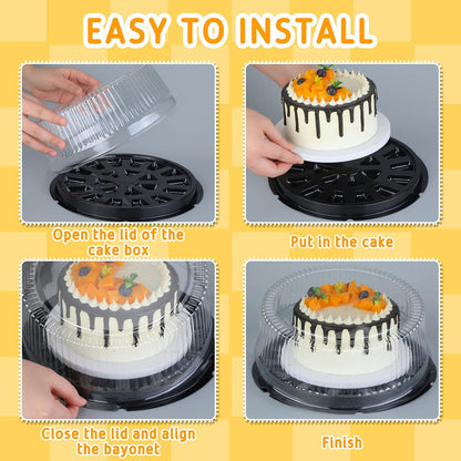 Thenshop 30 Pcs 11 Inch Plastic Disposable Round Cake Containers with Dome Lids and Black Cakes Boards Clear Cakes Boxes for Food Transport Mother's Day Wedding Birthday Party