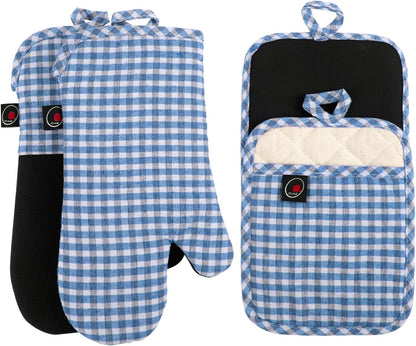 Oven Mitts and PotHolders Sets, 4 Pcs Kitchen Oven Glove High Heat Resistant 400°F Pot Holders for Kitchen, Non-Slip Neoprene Oven Mitts are Suitable for Cooking, Baking (Black)