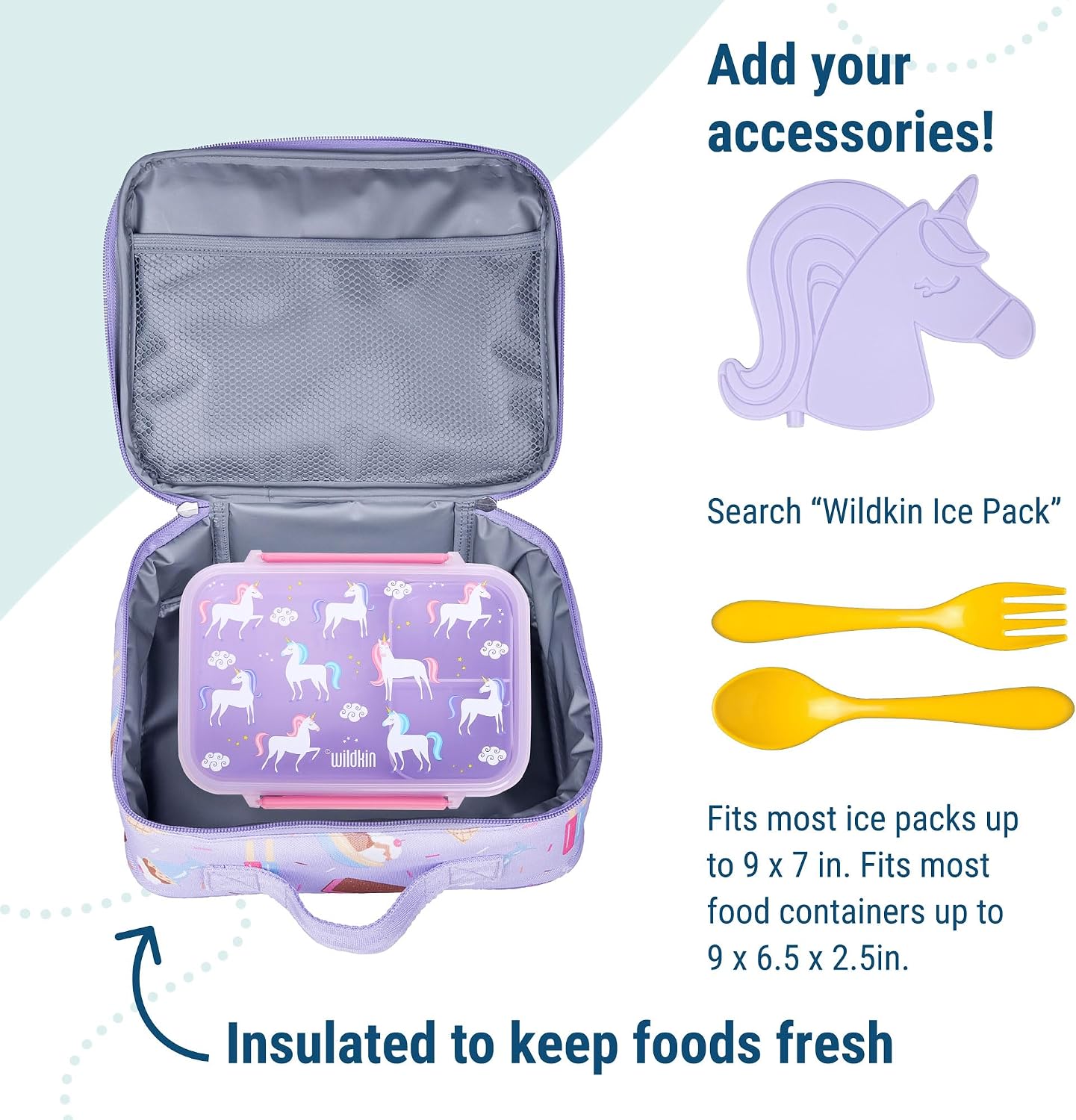 Wildkin Kids Insulated Lunch Box, Keeps Food Hot or Cold, BPA-Free with Mesh Pockets & Easy-Clean Lining – Ideal for School, Travel & Daycare – Holographic