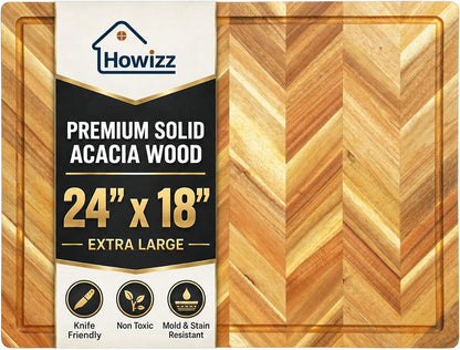 Solid Acacia Wood 20"x15" Large Cutting Board Butcher Block