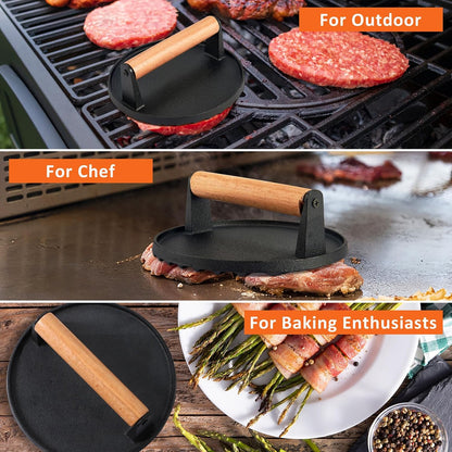 Leonyo Smash Burger Kit, 12" Basting Cover for Griddle, Round Cast Iron Bacon Press Cheese Melting Dome Lid BBQ Accessories for Outdoor Flat Top Grill, Kitchen Cooking