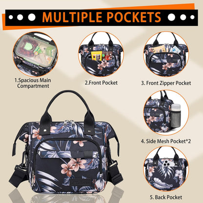 TuErCao Small Lunch Bag Lightweight Insulated Lunch Box for Women Work Portable Soft Cooler for Picnic Travel Road Trips, Loncheras para Mujer, Black