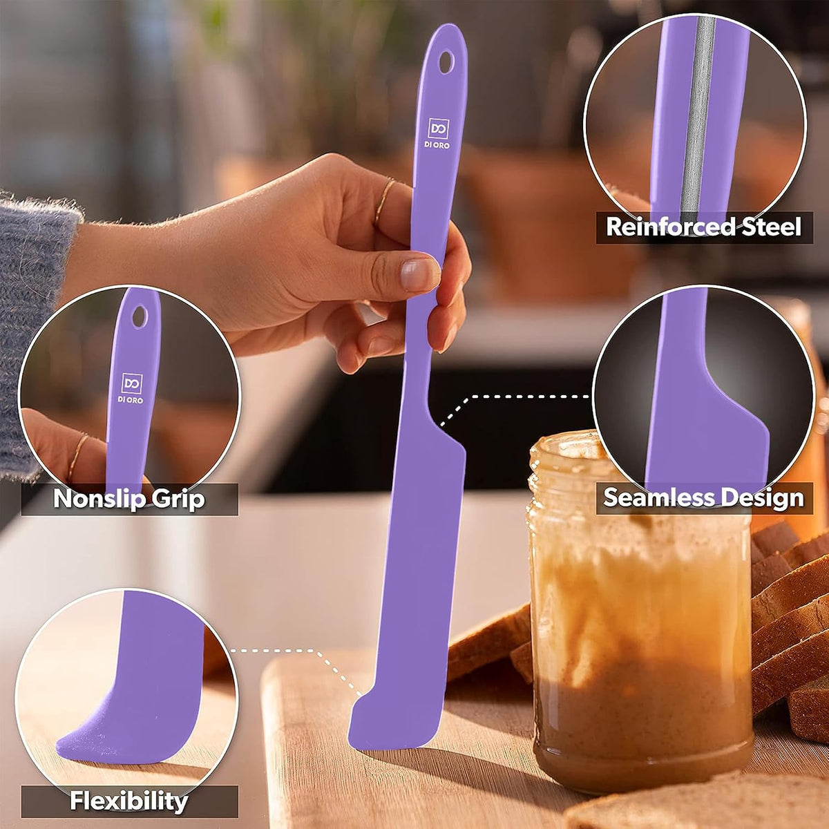 DI ORO Silicone Jar Spatula Set - 600F Heat Resistant, 5-Pc Red