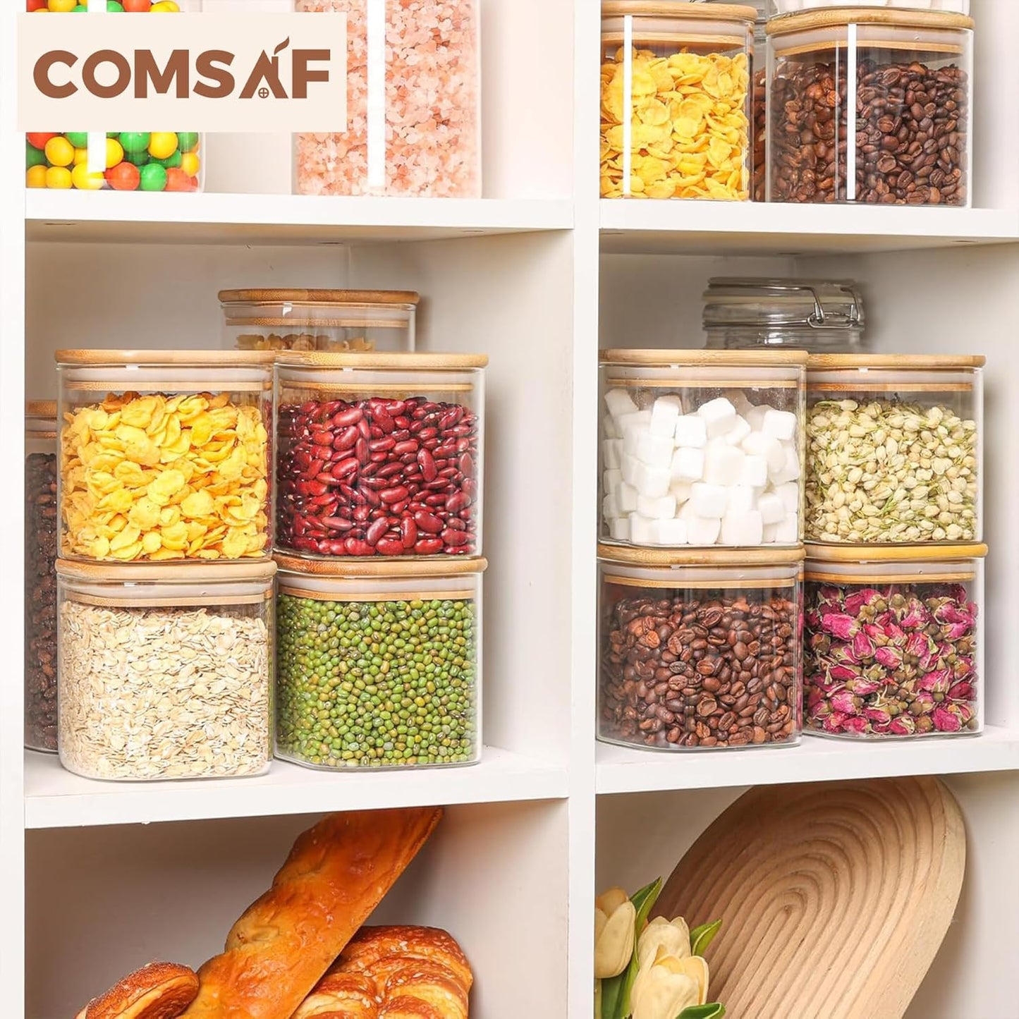 ComSaf 2Pcs Large Glass Storage Containers with Lids 4Qt, 1 Gallon Wide Mouth Flour Sugar Storage Containers, Large Capacity and Sealed for Rice, Cereal, Oat, Easy Clean and Scoop, Pantry Organization