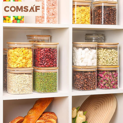 ComSaf 2Pcs Large Glass Storage Containers with Lids 4Qt, 1 Gallon Wide Mouth Flour Sugar Storage Containers, Large Capacity and Sealed for Rice, Cereal, Oat, Easy Clean and Scoop, Pantry Organization