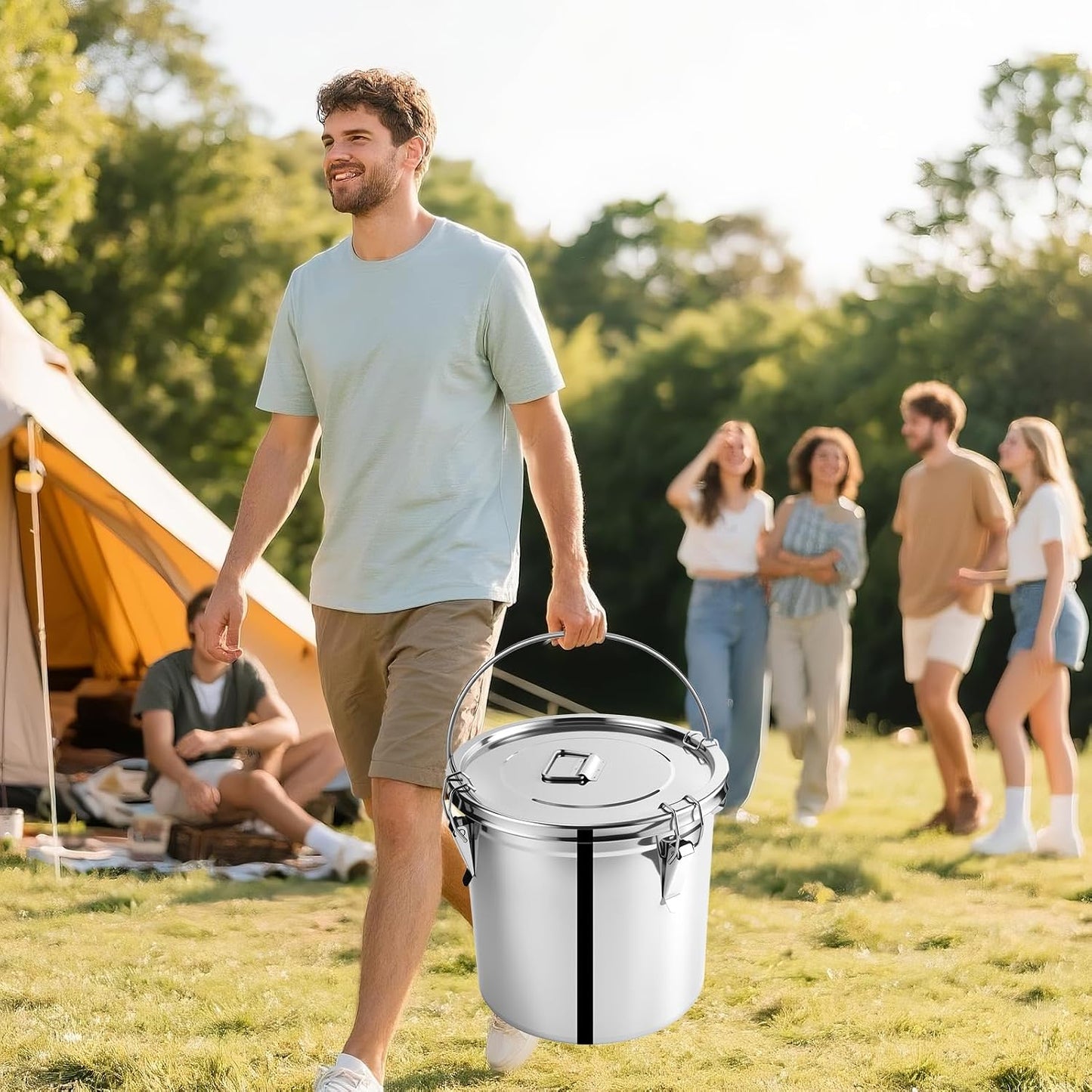 3.2Gal 304 Stainless Steel Kitchen Airtight Canister, 405oz Flour Container with Lid and Locking Clamp,10-21Lbs Metal Bucket Food Storage Container for Rice Flour Grain Coffee Bean(12L)