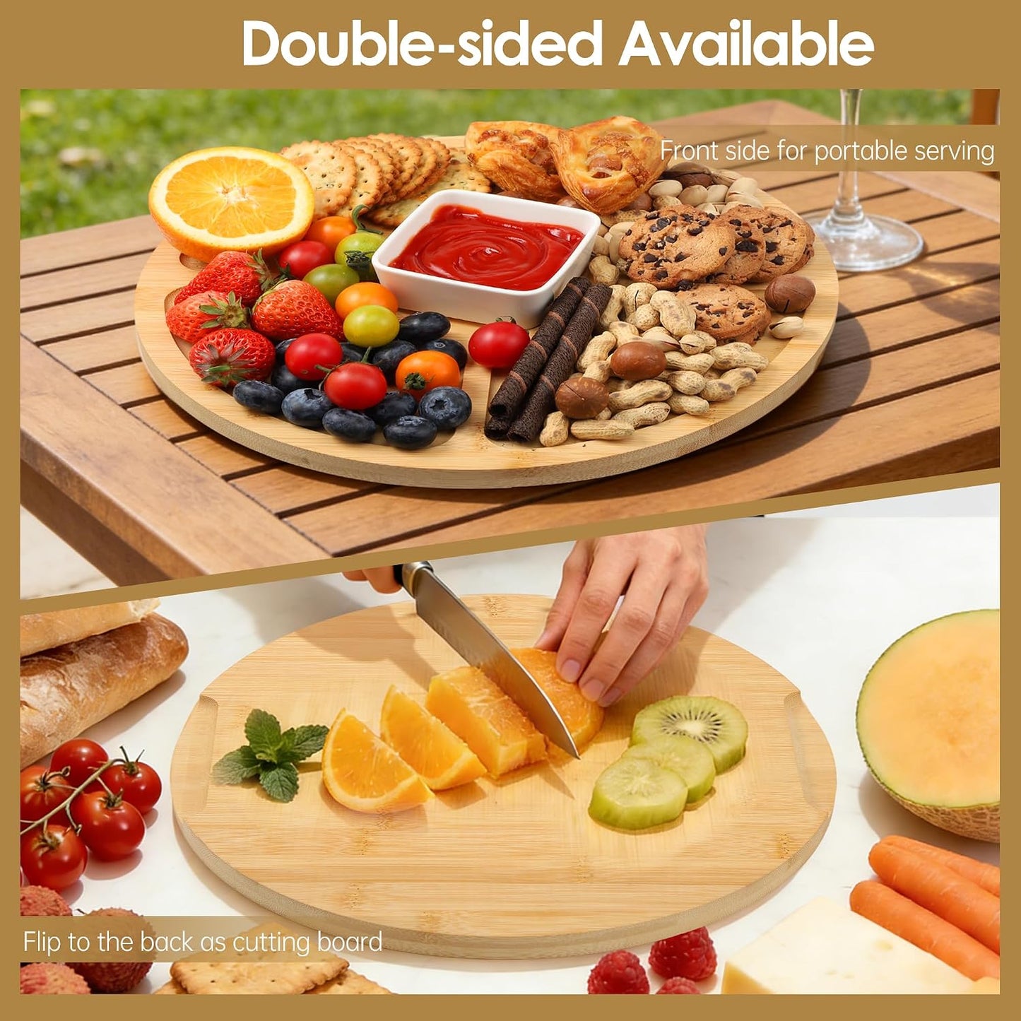 Kochorie 10 Pieces Portable Bamboo Cheese Board Set Charcuterie Board with Lid and Handle, Knife Set Meat Fruit Serving Tray Platter for Travel Picnic Kitchen House Warming Gifts (Rectangular)