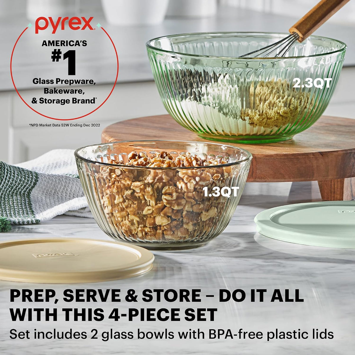 Pyrex Colors Tinted (Full Set) Sculpted Tinted Glass Mixing Bowls