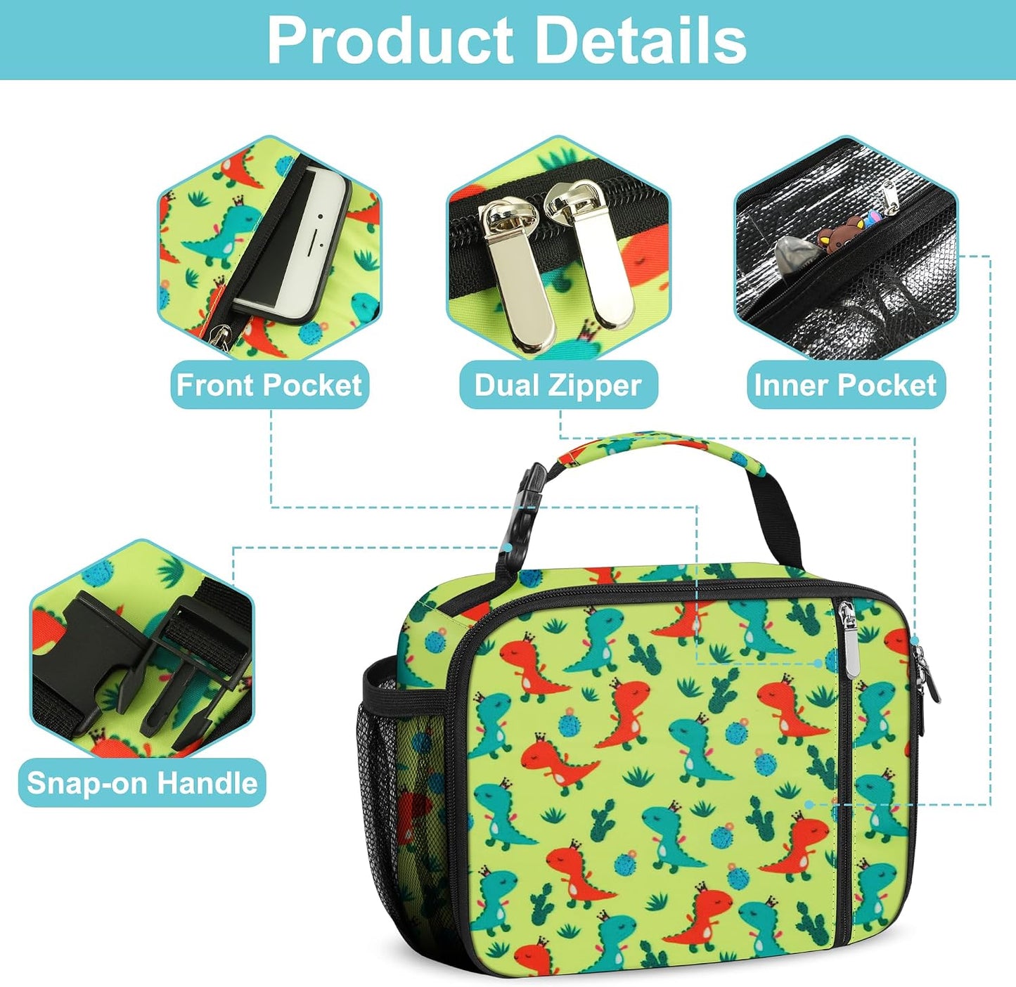 esouler Lunch Box Kids Insulated Lunch Bag for Boys & Girls Durable Children Lunchbox for School with Water Bottle Holder-Black
