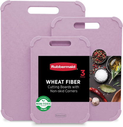 Rubbermaid 3pc Reversible Wheat Fiber Cutting Board Set | BPA Free Non Toxic Cutting Boards for Kitchen – Dishwasher Safe, Non-Slip Corners & Lightweight | For Meat, Veggies & Fruits