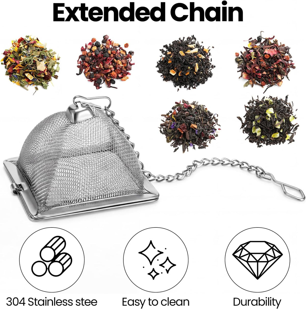 Zopeal Tea Infuser Stainless Steel Strainer with Chain, Medium