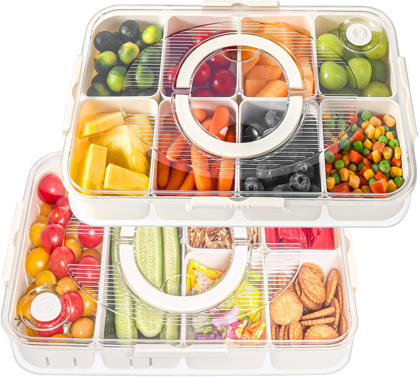 LUXEAR Divided Serving Tray with Lid and Handle Snack Box Charcuterie Container Dishwasher Safe 8 Compartment Snack Platters Portable Clear Organizer for Fruits, Candy, Snacks, Picnic, Travel
