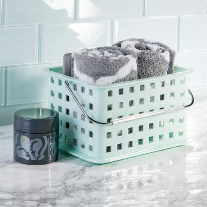 iDesign Spa BPA-Free Plastic Small Stackable Basket with Handle - 9.25" x 7" x 5", Mint