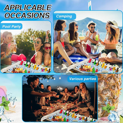 Leitee Inflatable Serving Bar with Drain Plug 52 x 24 x 5'' Inflatable Ice Serving Buffet Bar for Party Food Cooler Buffet Drink(Black,Basic Style)