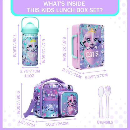 Kids Bento Lunch Box with 6 Compartments Girls Lunch Box with Lunch Bag,Stainless Steel Water Bottle,Ice Pack & Utensils Set,Birthday Gifts for Ages 3-12 Back to School Toddler Girls