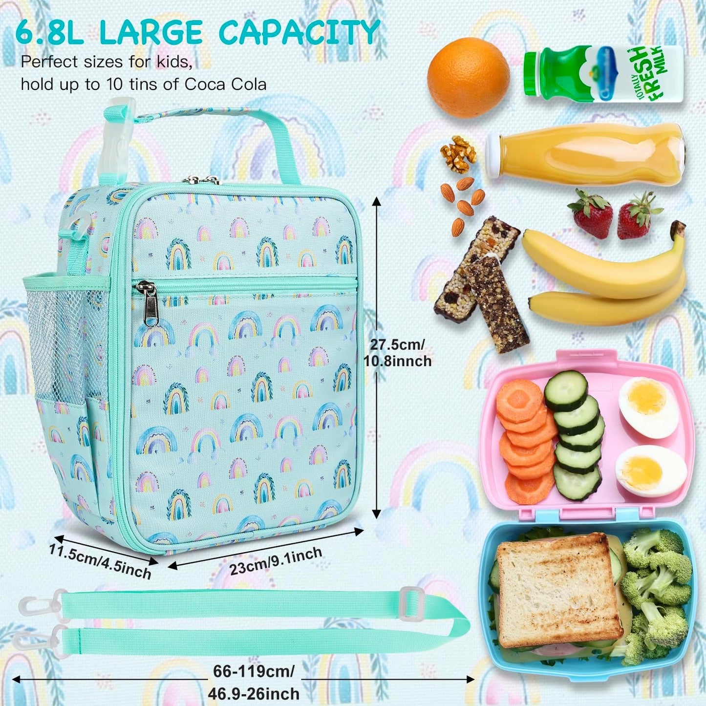 Kids Insulated Lunch Box Bag, Thermal Picnic Cool Bags with Adjustable Strap for Adults Children Women Men Boys Girls School Work (CAM-Blue)