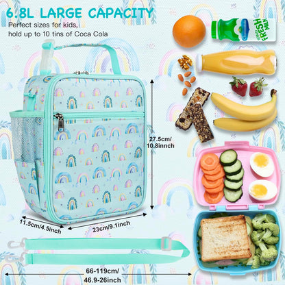 Kids Insulated Lunch Box Bag, Thermal Picnic Cool Bags with Adjustable Strap for Adults Children Women Men Boys Girls School Work (CAM-Blue)