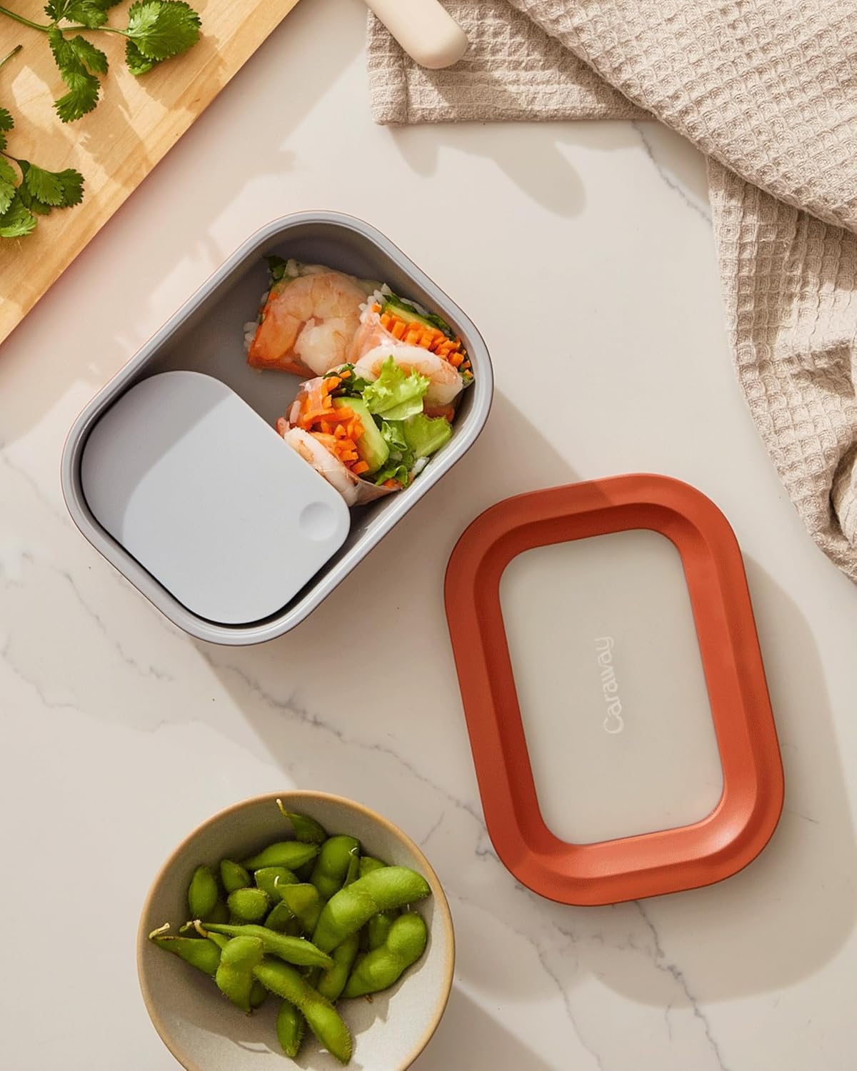 Caraway Glass Food Storage - 4.4 Cup Glass Container - Ceramic Coated - Easy to Store, Non Toxic, Non Stick Lunch Box Container with Lids - Dishwasher, Oven, & Microwave Safe - Mist
