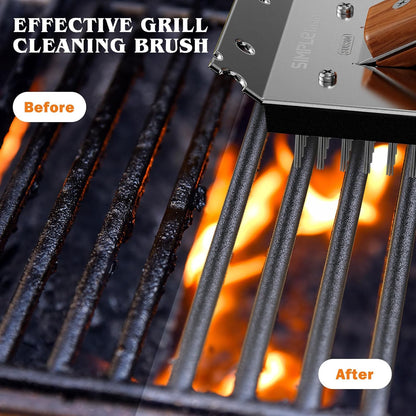 SIMPLETASTE Grill Brush and Scraper for BBQ, Durable & Effective, Replaceable Stainless Steel Head, Wooden Handle Wire Grill Brush for Outdoor Grill, Barbecue Accessories