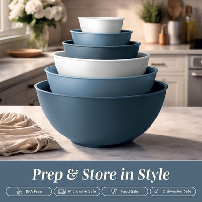 COOK WITH COLOR Mixing Bowls with Lids - 12 Piece Plastic Nesting Bowls Set includes 6 Prep Bowls and 6 Lids, Microwave Safe Mixing Bowl Set, Pink Embossed - Colors A