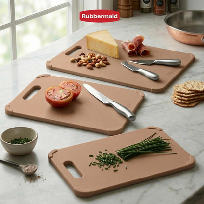 Rubbermaid 3pc Reversible Wheat Fiber Cutting Board Set | Cutting Boards for Kitchen – Dishwasher Safe, Non-Slip Corners, Lightweight & Easy To Store- Large Cutting Board for Meat, Veggies & Fruits