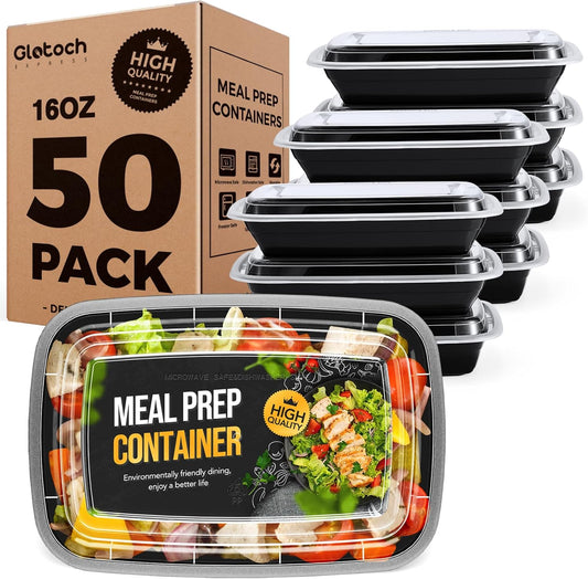 Glotoch 10-Pack Meal Prep Containers with Lids (20-Piece Set), 24 oz Reusable Food Storage Containers, Heavy-Duty Leakproof Bento Boxes, BPA-Free, Microwave/Freezer/Dishwasher Safe, Black