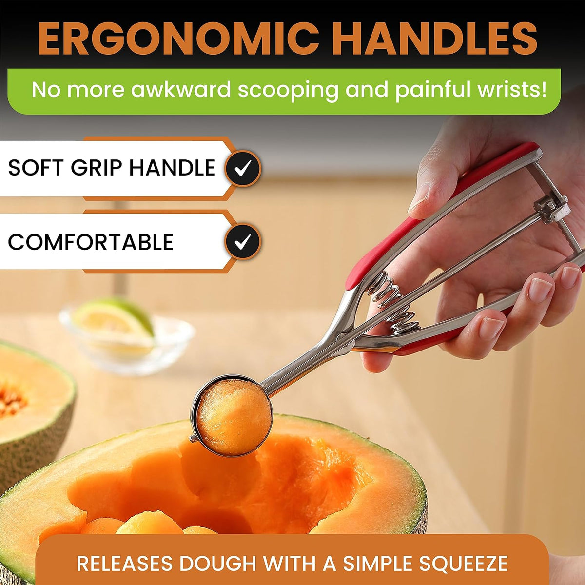 Spring Chef Extra Large Stainless Steel Cookie Scoop, #10, 5.5 Tbsp, Black