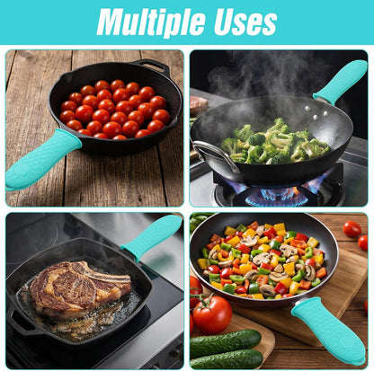 16Pcs Cast Iron Handle Cover Set, Non-Slip Silicone Pot Handle Cover for Frying Pans, Heat Resistant Silicone Handle for Cast Iron Skillet, Casserole Cookware, Cast Iron Skillet Handle Covers, Lake Bl
